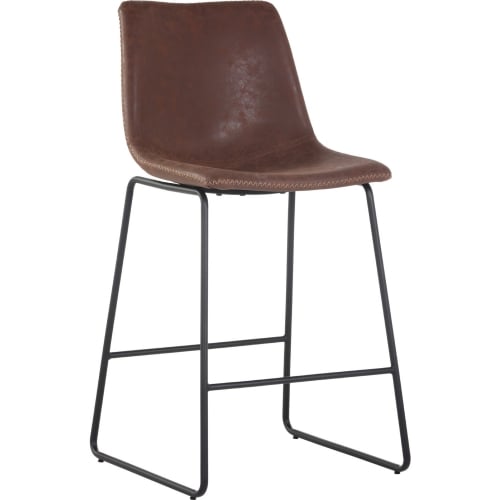 Cal Counter Stool in Antique Brown on Black Steel Base (Set of 2)